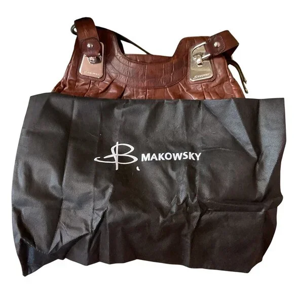 B. Makowsky Brown Leather Boho Bag With Leopard Print Lining & Dust Bag - Picture 3 of 8